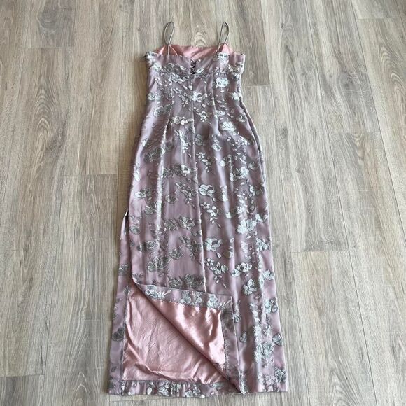 Vintage Y2K Pink and Grey Velvet Applique Formal Dress Pastel Prom Fairy Pixie - Picture 7 of 8